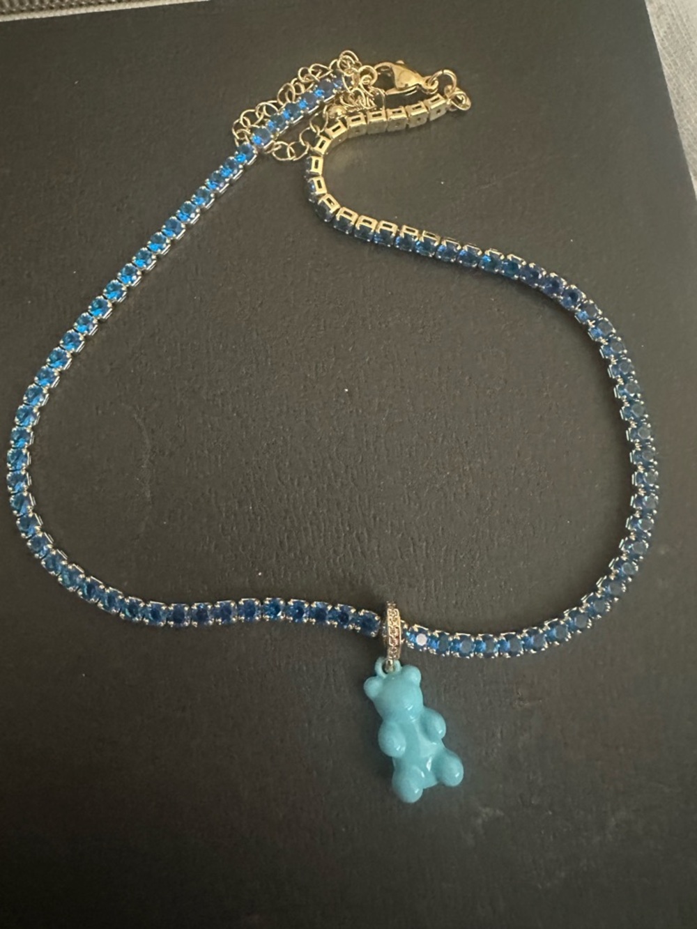 Blue Crystal  Necklace with Aqua Bear Pendant - Women Jewelry